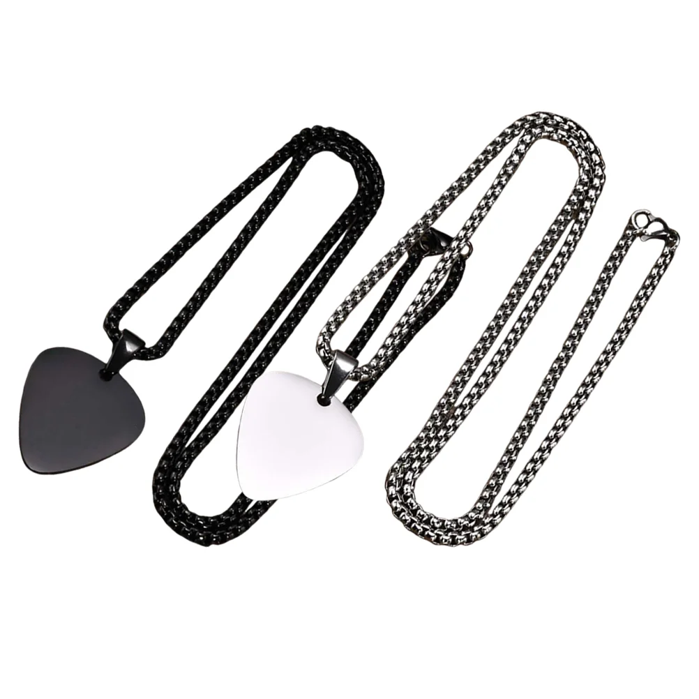 2 Pcs Guitar Pick Necklace Mens Metal Chain Pendant Picks Creative Decor Accessory Rock and Roll Cool Stainless Steel