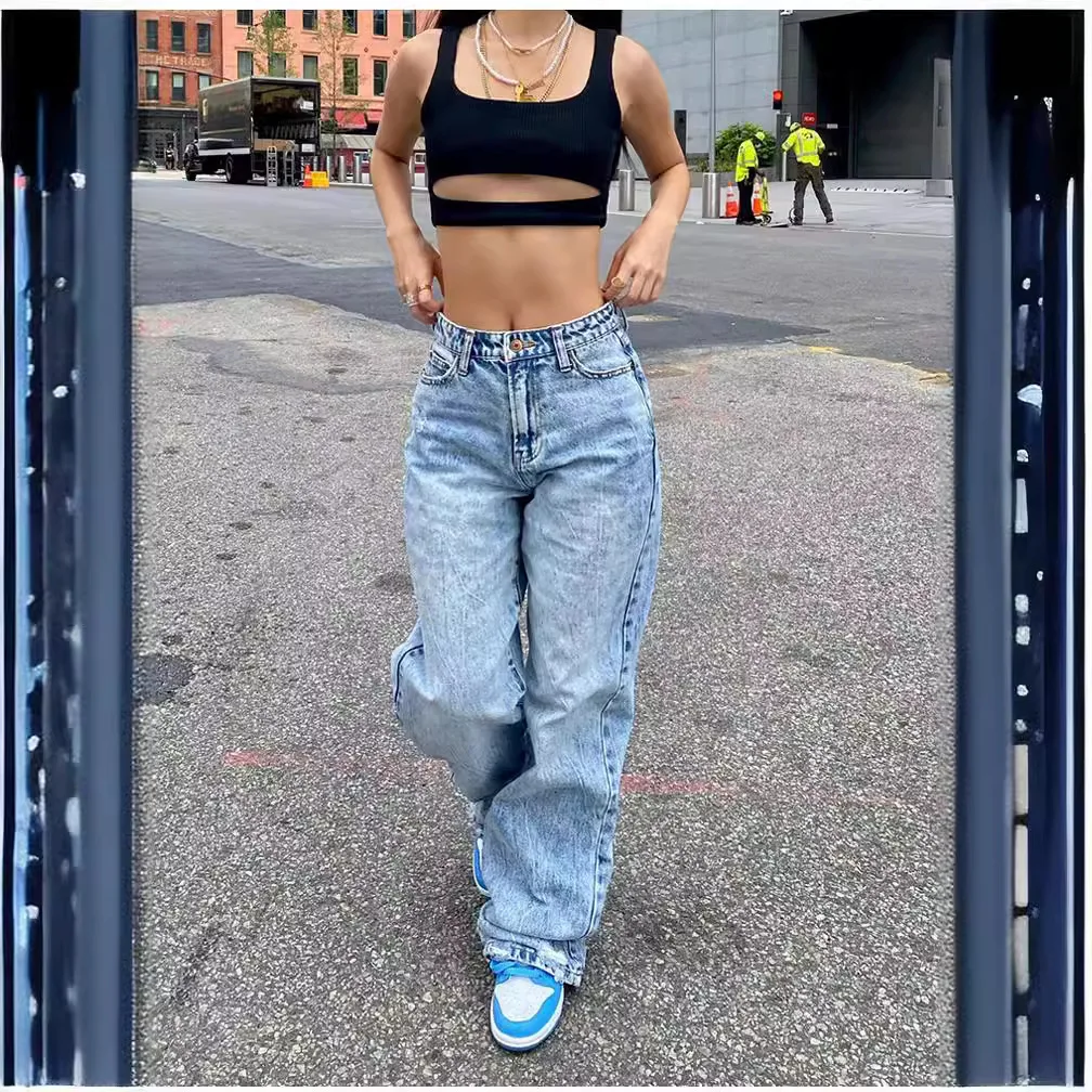 

Slim Fit Fashionable Women's Jeans High Waist Denim Pants Autumn Season Regular Thickness Long Trousers Folded