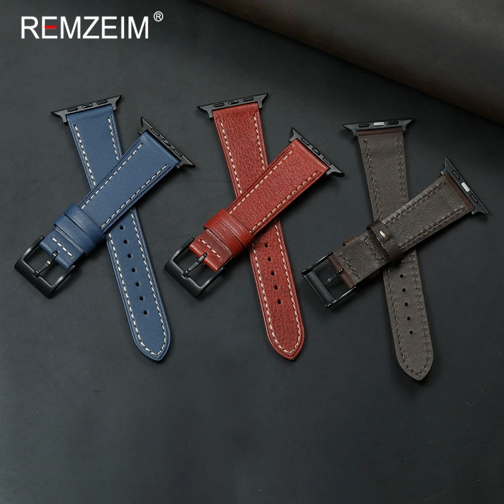 Hochwertiges Echtleder-Uhrenarmband für Apple Watch Serie 1-11 Ultra SE Herren Business Vintage Armband für iWatch 38-49mm
