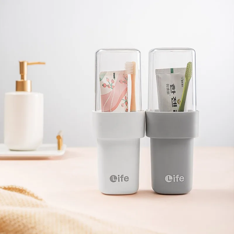 

Portable Toothbrush Cups with Lid Plastic Drinking Brushing Cups Outdoor Travel Anti Drop Toothbrush Holder Mouthwash Cups