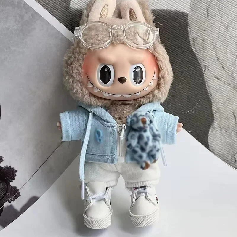 17cm Labubu Fashion Casual Hoodie Set Cute Doll Decorative Clothes Customized Labubu Limited Edition Sneakers