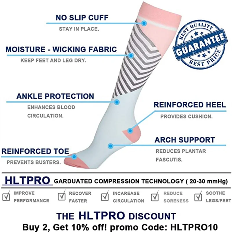 20-30mmHg Compression Varicose Veins Stockings Pink Relief Pain Blood Circulation Promotion Slimming Anti-FatigueSports Socks