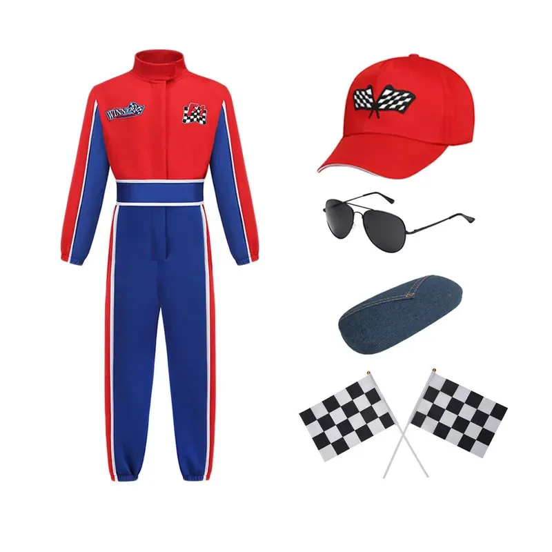 

Kids Halloween Career Cosplay Outfits Classic Racing Suit Car Driver Racer Costumes for Party Dress Up