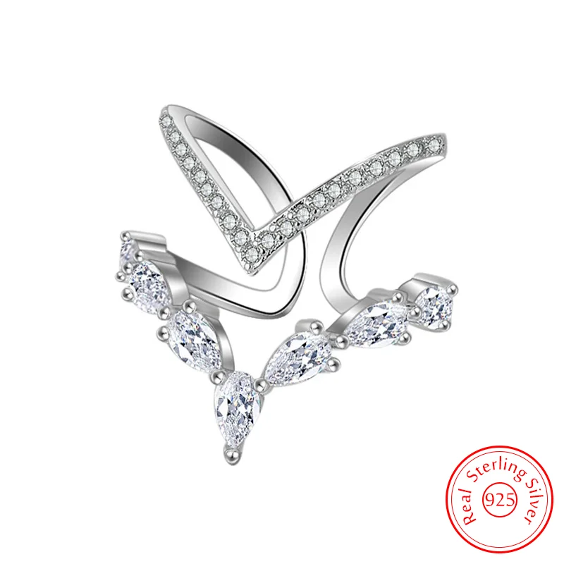 

New Woman's 925 Sterling Silver Crystal Zircon Double Layers Ring Jewelry Fashion FQL25133