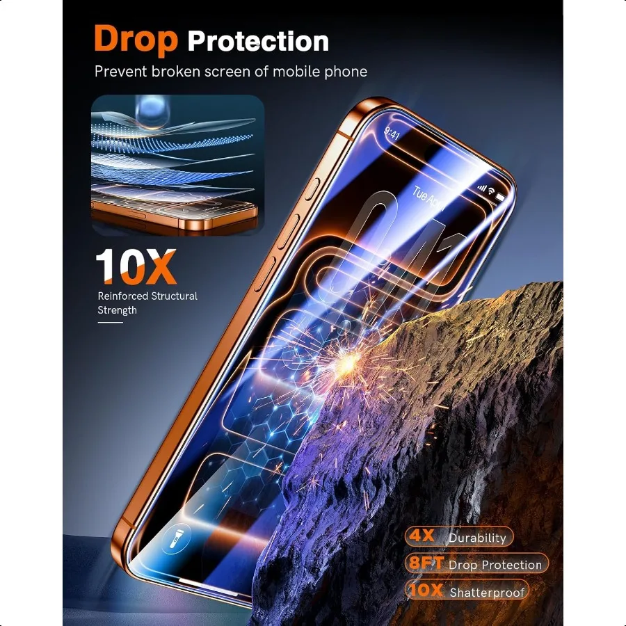 عبوتان لهاتف iPhone 17 Pro Max واقي شاشة من الزجاج المقسى عسكري مقاوم للكسر [إزالة الغبار التلقائي 0 فقاعات الغبار]
