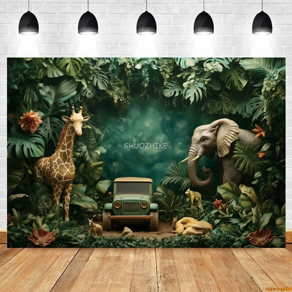 Safari Jungle Animals Birthday Party Backdrop Forest Balloons Newborn Baby Shower Decor Kids Portrait Photography Background