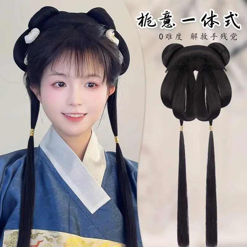 

Ming Dynasty Hanfu Cosplay Wig: Clip-in Back Swept Bun Set | All-in-One Pre-styled Fake Hair | No Skill Ancient Updo for Daily