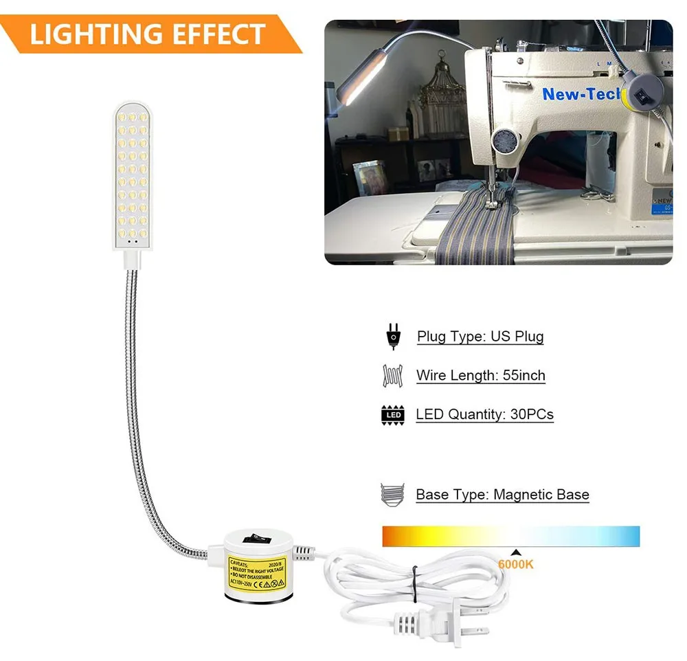 Imagem -04 - Máquina de Costura Industrial Iluminação Lâmpada Roupas Acessórios Máquina Luz Trabalho Gooseneck Flexível 360 ° 10 20 30 Led