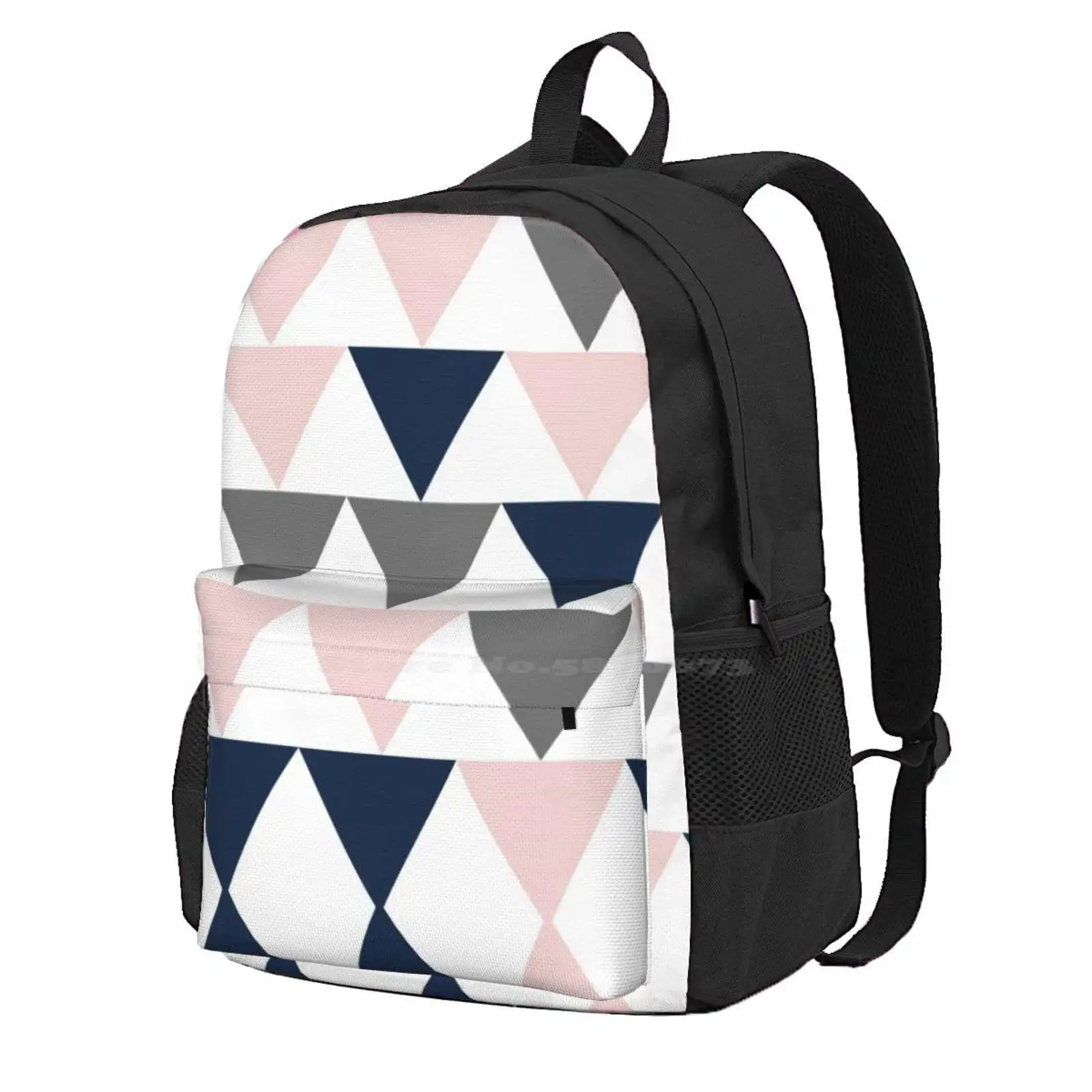 Arrows In Navy Blue, Charcoal Grey, And Blush Pink On White. Minimalist Geometric Contemporary Design Hot Sale Schoolbag