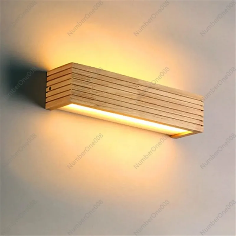 

Modern Japanese Style Led Lamp Oak Wooden Wall Lamp Nordic Solid Wood Mirror Wall Lights Sconce for Bedroom Bathroom Warm Light