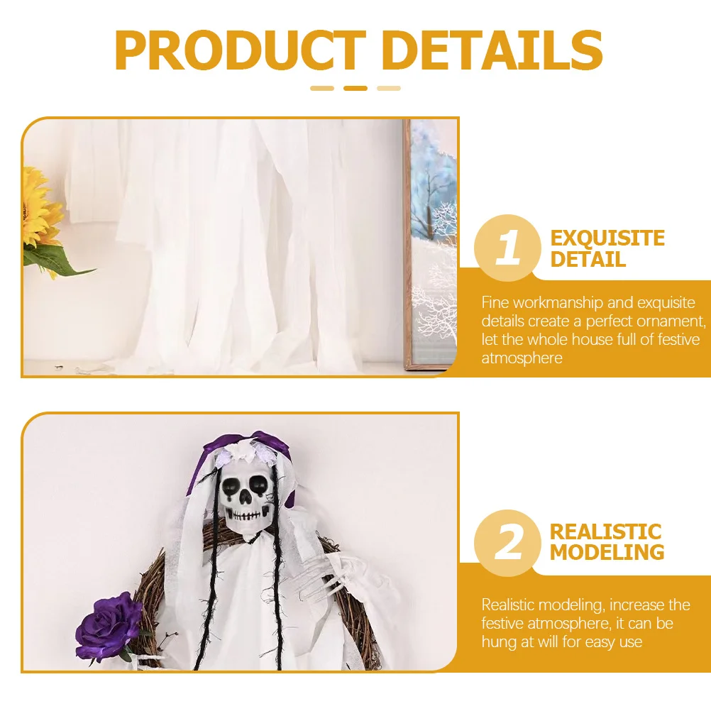 

Halloween Skull Wreath Ghost Door Hanging Decor For Party Wall Window Fireplace Haunted House Decoration Festive Garland