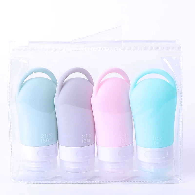 4 pieces/set 60ml Travel Bottle Set Refillable bottle Soft silicone Lotion Shampoo Bottle Travel Liquid Container Portable tool