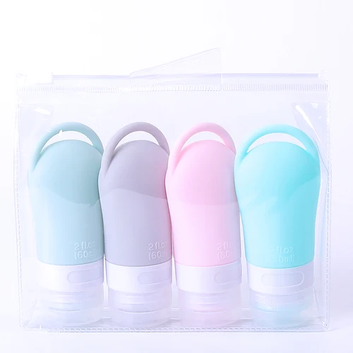 여행용 리필 병 세트, 부드러운 실리콘 로션 샴푸 병, 여행용 액체 용기, 휴대용 도구, 4 개 세트, 60ml 