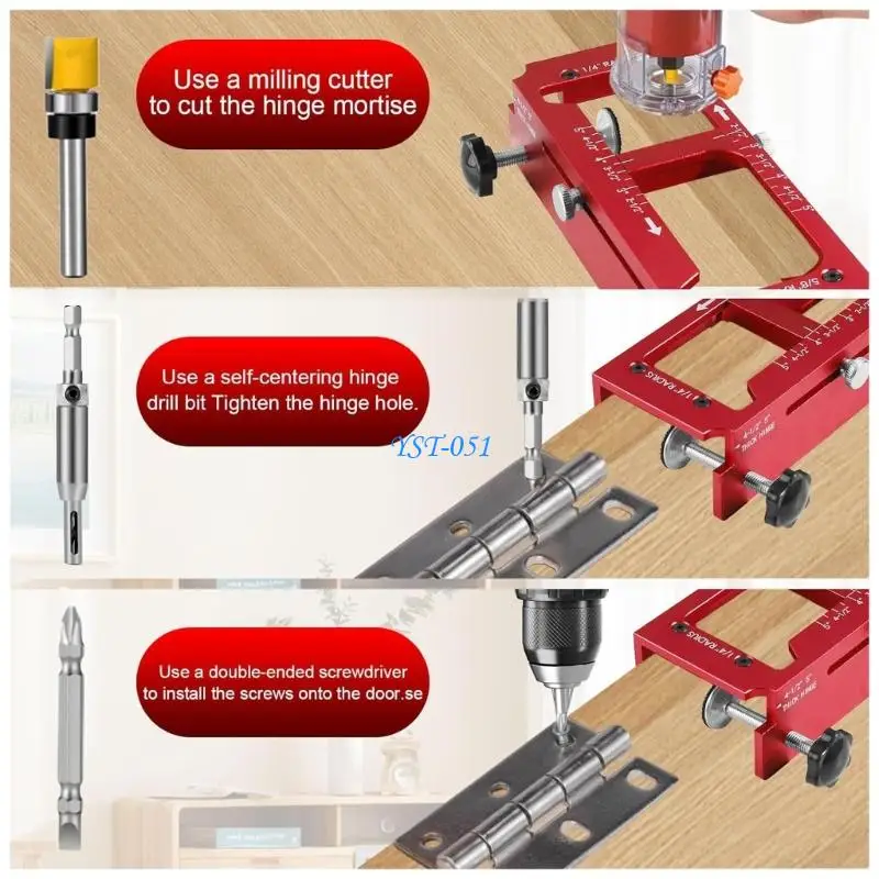 E15A Door Hinge Jig Door Frame Stable Locator Flat Heads Clamp for Precise Mortising