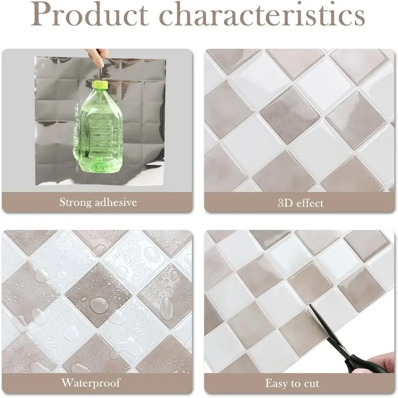 AB66-10Pcs Peel And Stick Square Wall Sticker 3D DIY Wall Tiles Strong Adhesive Vinyl Wallpaper Easy To Install For Home