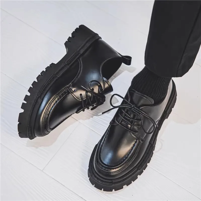 

Black Round Toe Man Casual Shoe Brogue Leather Shoes for Men Office Height Increasing Retro Elegant Adults Classic Original 2026