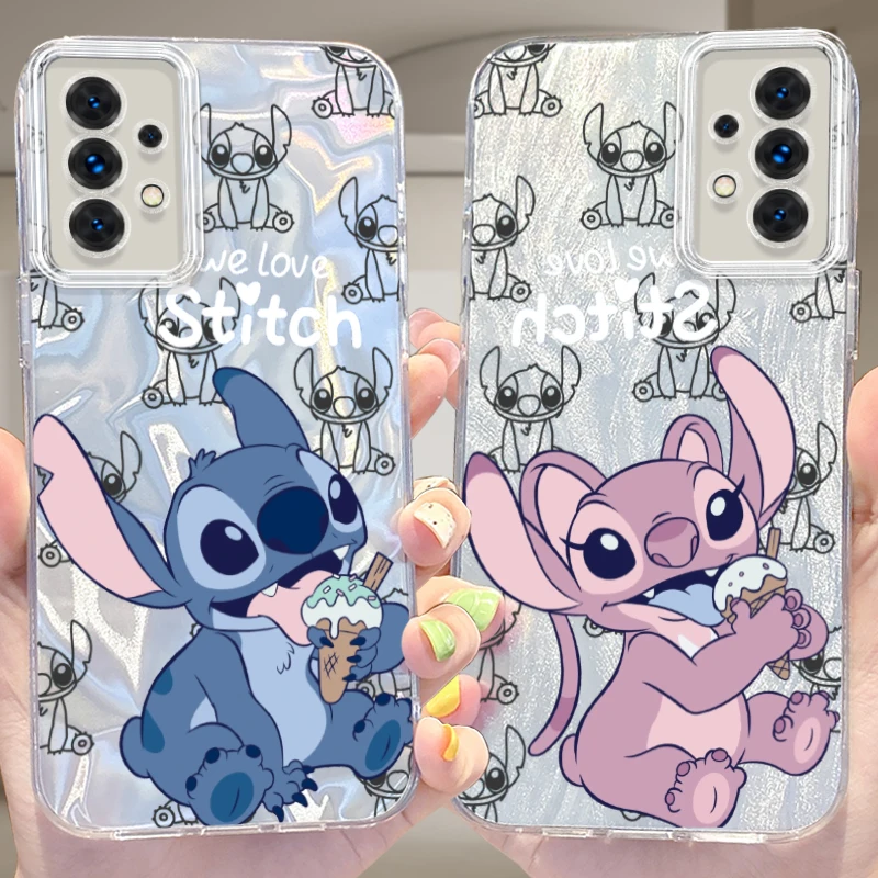 Disney Stitch Angel Reflective Phone Case for Samsung Galaxy A31 A30 A24 A23 A22 A21S A14 A13 A12 4G 5G A05 A05S A03 Hard Cover