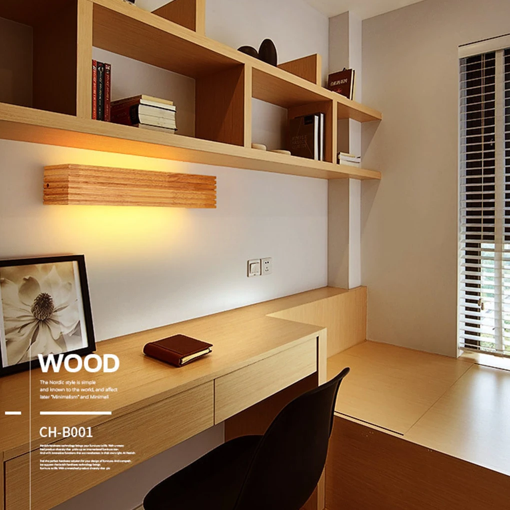 

ple And Fashionable Creative Bedroom Bedside Lamp Resistant To Light Decay LED Wood Art Wall Lamp