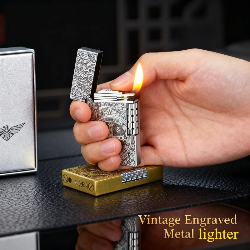 

New Metal Steel Voice Oblique Fire Inflatable Lighter Sideslip Grinding Wheel Ignition Butane Gas Pipe Lighter Smoking Wholesale