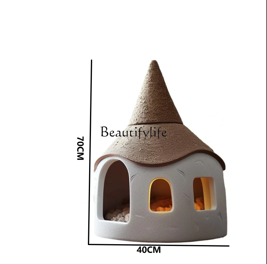 Cat Kennel Autumn and Winter Warm Closed Removable and Washable Pet Bed