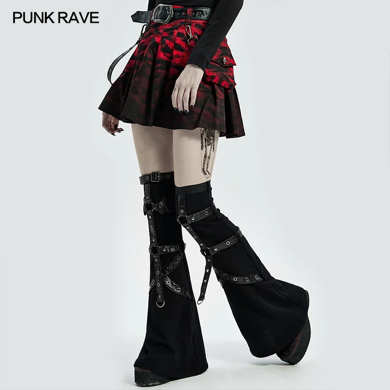 PUNK RAVE Damen Punk Little Bat Shape Herbst Warm Flared Leg Sleeve Asymmetrisches Design Wärmer Kniezubehör