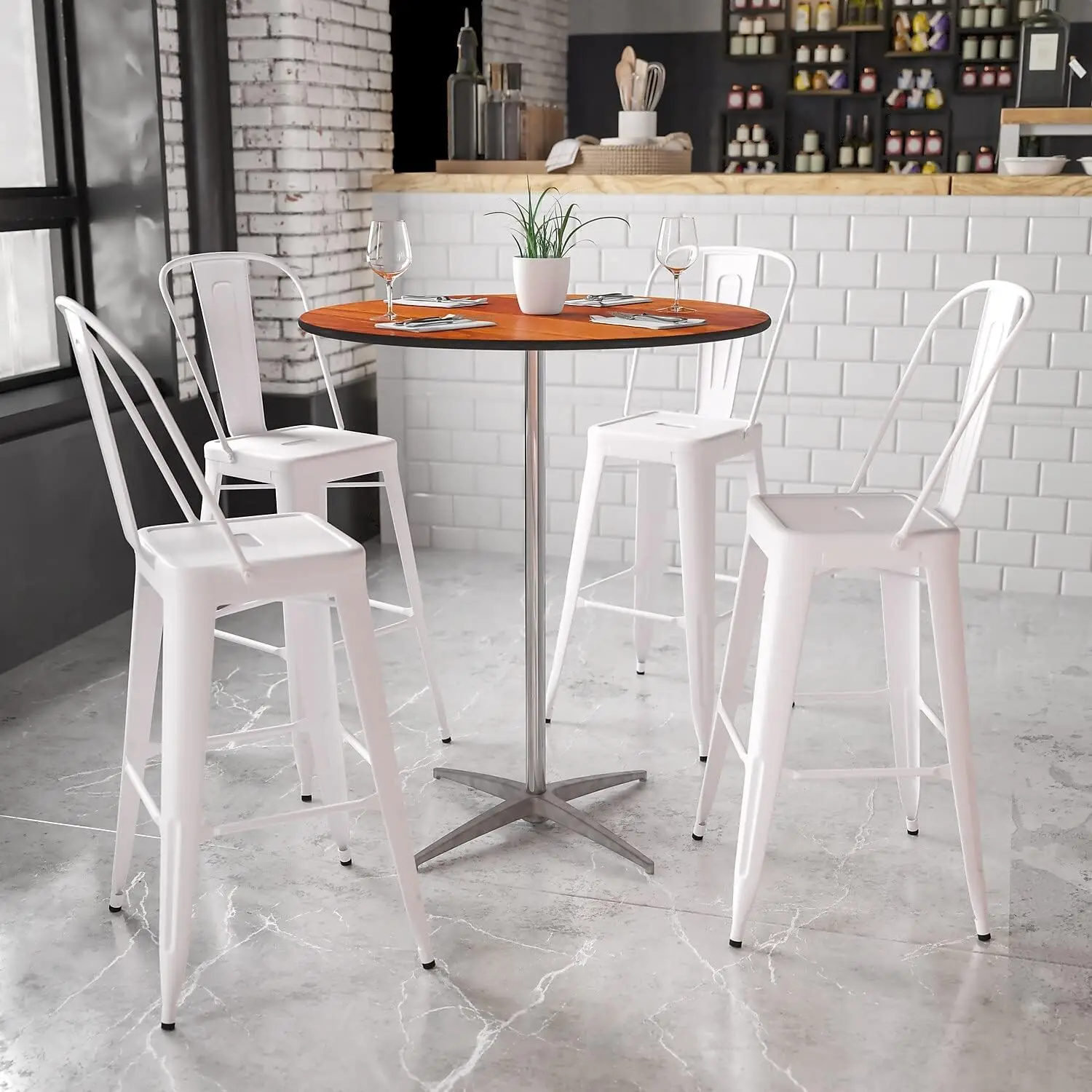 Table de Cocktail Ronde en Bois, Meuble Lars 36, avec 30 en effet et 42 colonnes en effet, Réglable, Bar en Bois, Recommande Table pour Événements ou Maison Nous