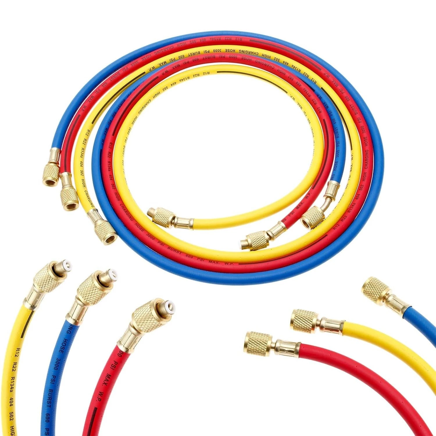 Manguera de carga de CA R22 de 3000psi, 1/4 pulgadas, medidores HVAC, mangueras de carga de refrigerante para juego de mangueras de colector R134A R12 R22 R502