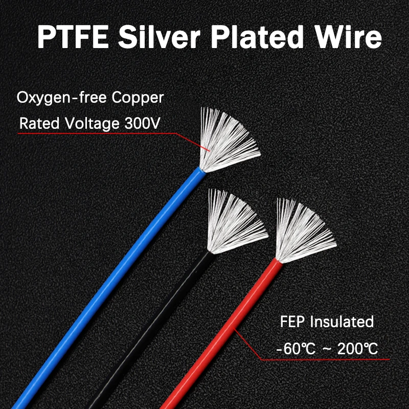 Black /Red/Blue PTFE Silver Plated Wire Sq 0.06mm - 6mm FEP Insulated DIY Audio Speaker Headphone HiFi Signal OFC Copper Cable