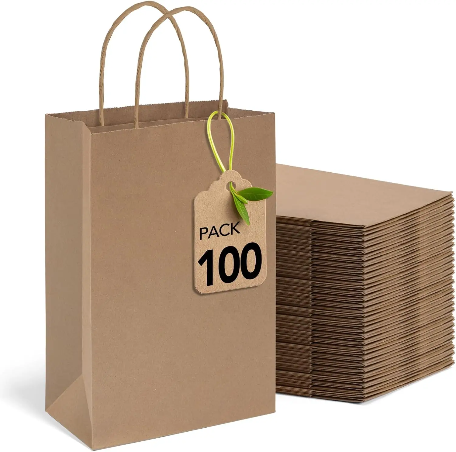 50/100 Stück Papiertüten Braun mit Henkel – 13,3 x 9,5 x 20,3 cm Kraftpapiertüten – Robuste Geschenktüten für Einzelhandel