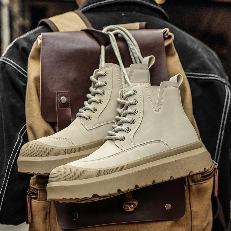 

Men High Top Boots PU Thick Sole Anti Slip Comfortable Trendy Casual Men Boots