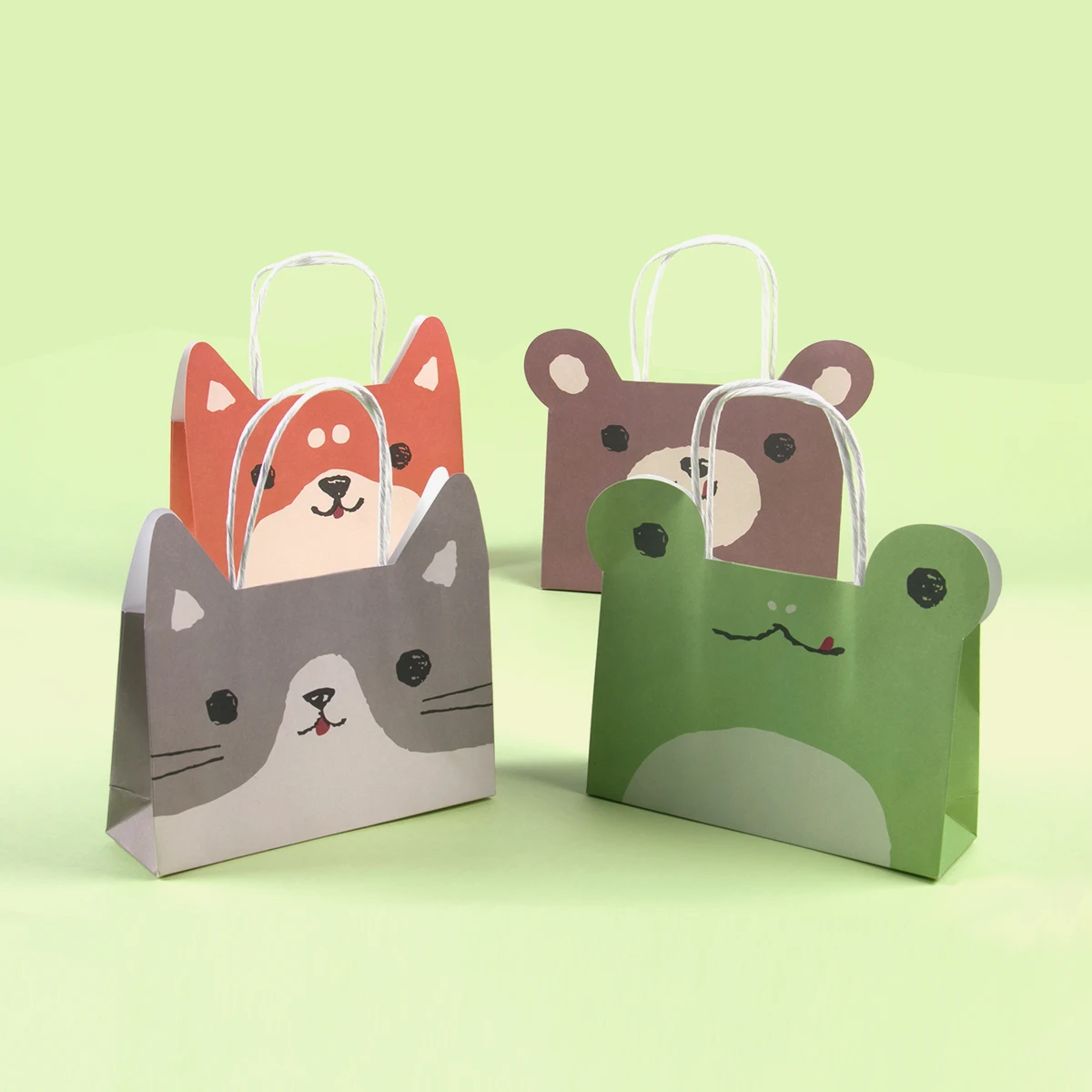 Cute Animal Paper Gift Bag Bear Frog Dog Cat Gift Bag Baby Shower Supplies Jungle Birthday Party Candy Cookie Packaging Bags