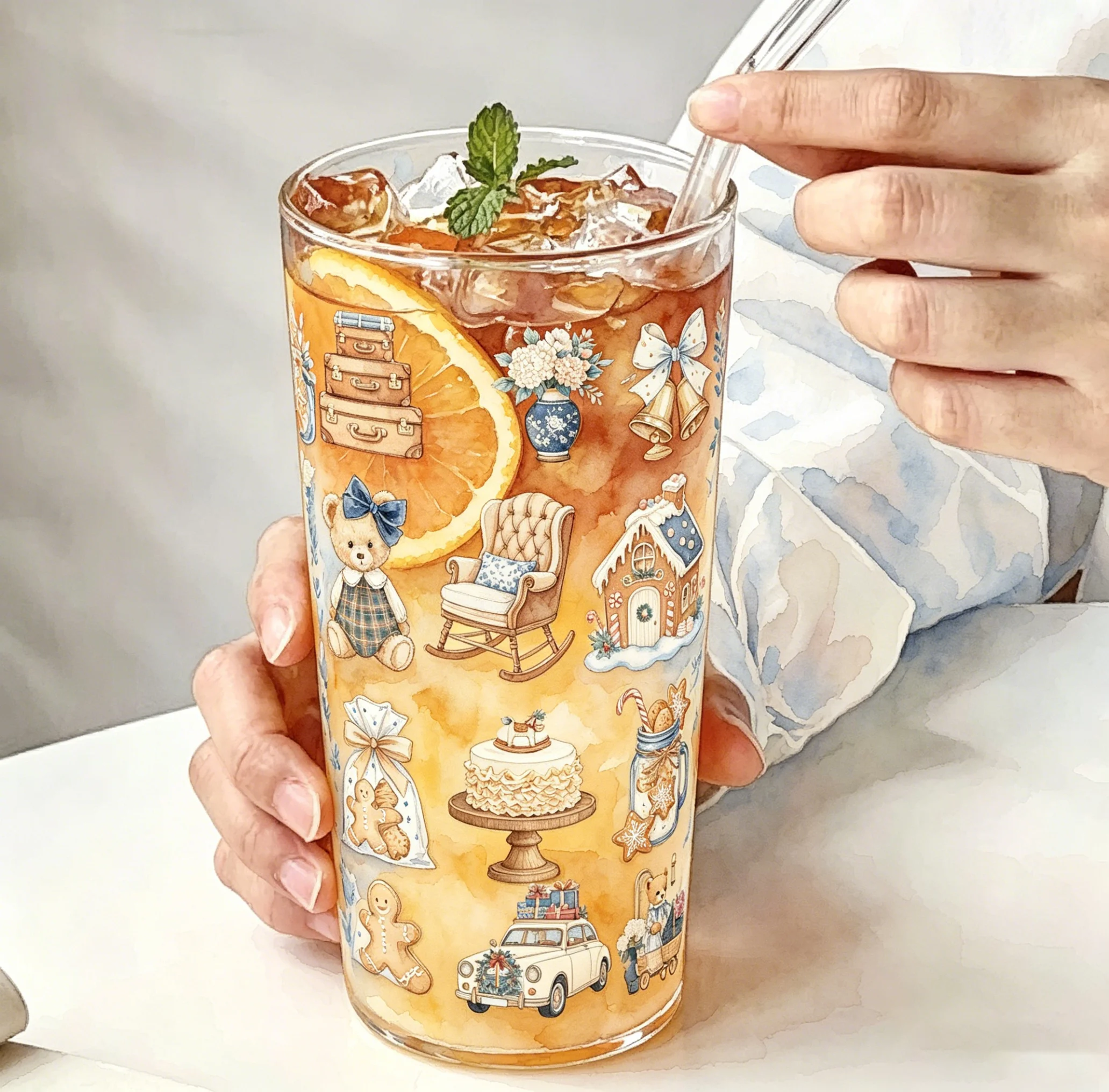Green Buffalo Plaid Christmas UV DTF Cup Wraps 16oz Libbey Glass Cup Gingerbread Man Winter Home Waterproof Transfer Stickers