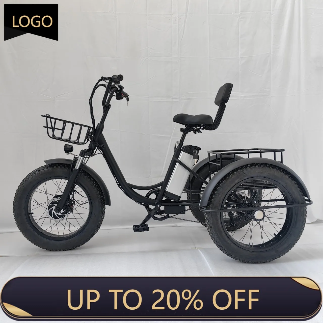 WWQ Wholesale 20 inch wide tire pedal tricycle front hub motor snow tire lithium battery bicycle 48V 500W electric tricycle