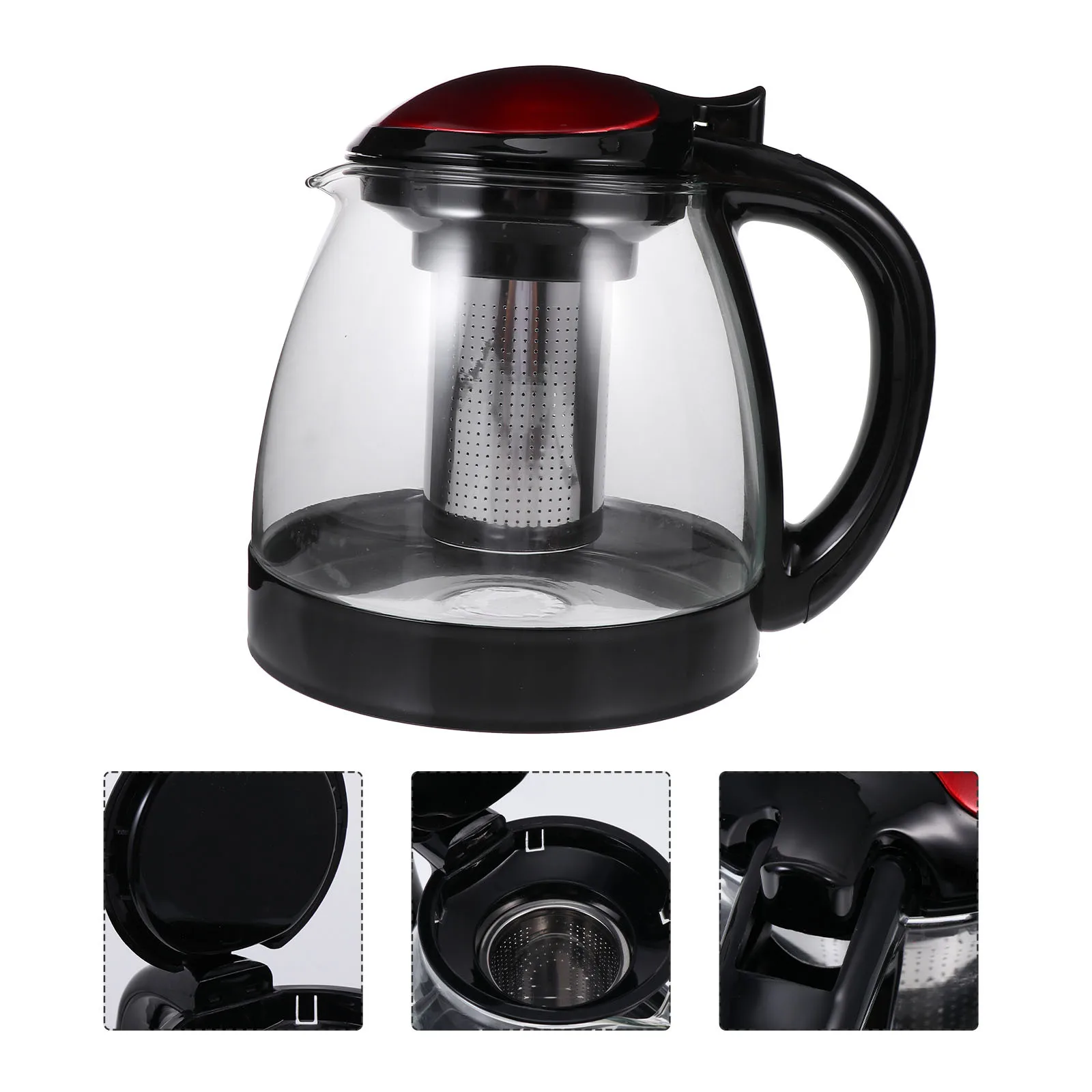

1Pcs Heat-Resistant Teapot Red Household Tea Kettle Ergonomic Handle Simple Office Teaware