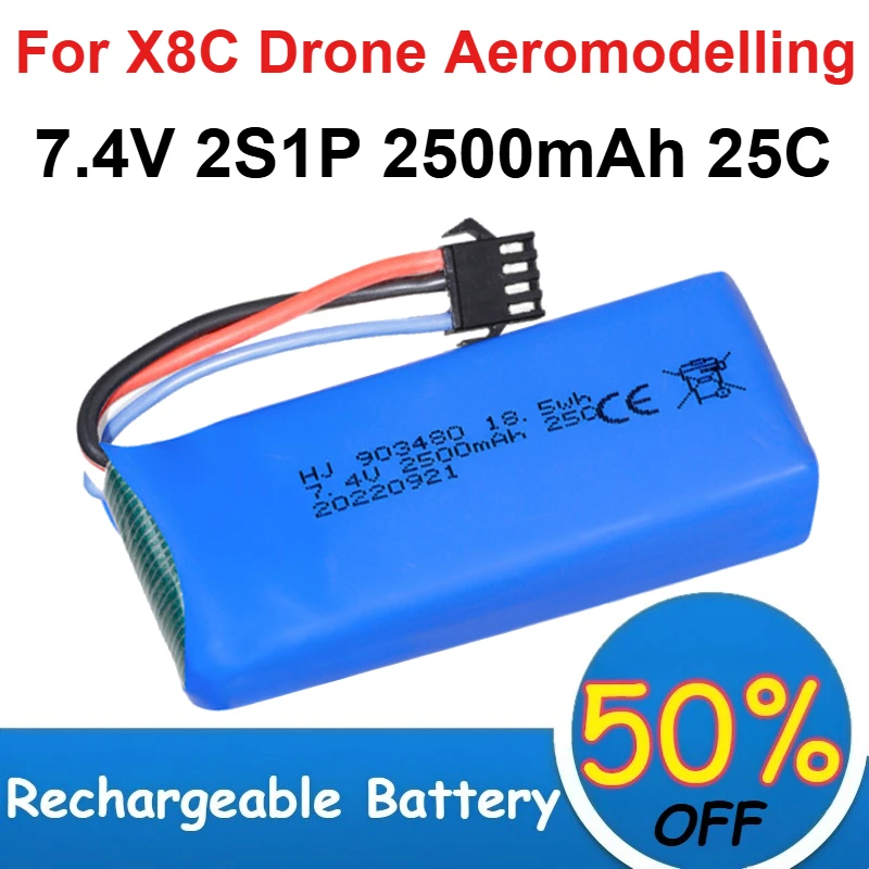 

903480 7.4V 2S1P 2500mAh Polymer Lithium Battery 25C High Magnification for X8C Drone Aeromodelling Rechargeable Battery