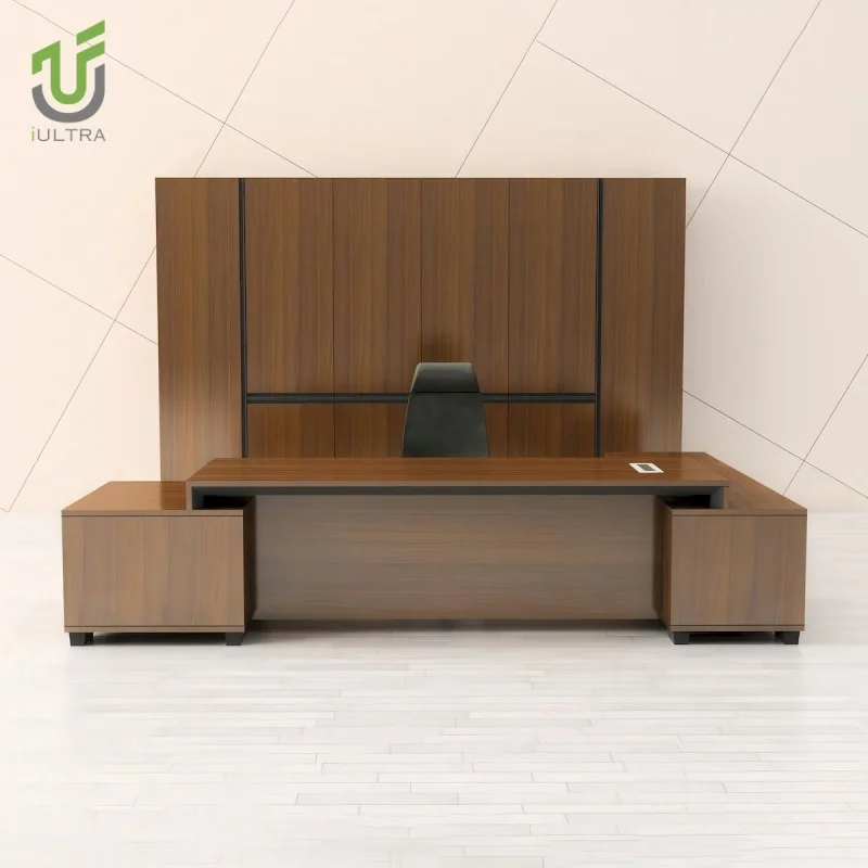 custom.IULTRA Large L-Shape Executive Desk Luxury Modern Office Furniture Set Durable Black CEO