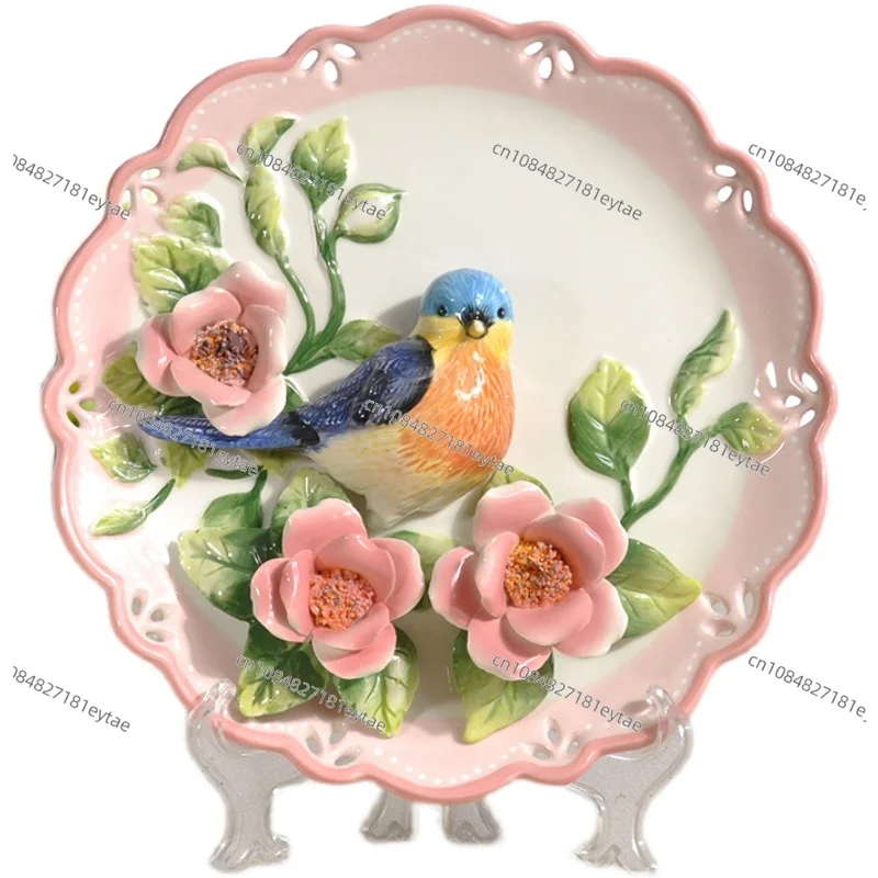 

Декоративные настенные тарелки 3D «Синие птицы», фарфоровые декоративные тарелки, предметы декора для дома, поделки, аксессуары для украшения комнаты, статуэтка