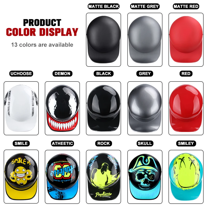 Uchoose DS Baseball Cap Helmet Retro Helmets Summer Motorcycle Casque Vintage Open Face Scooter Cruiser Chopper Gangster