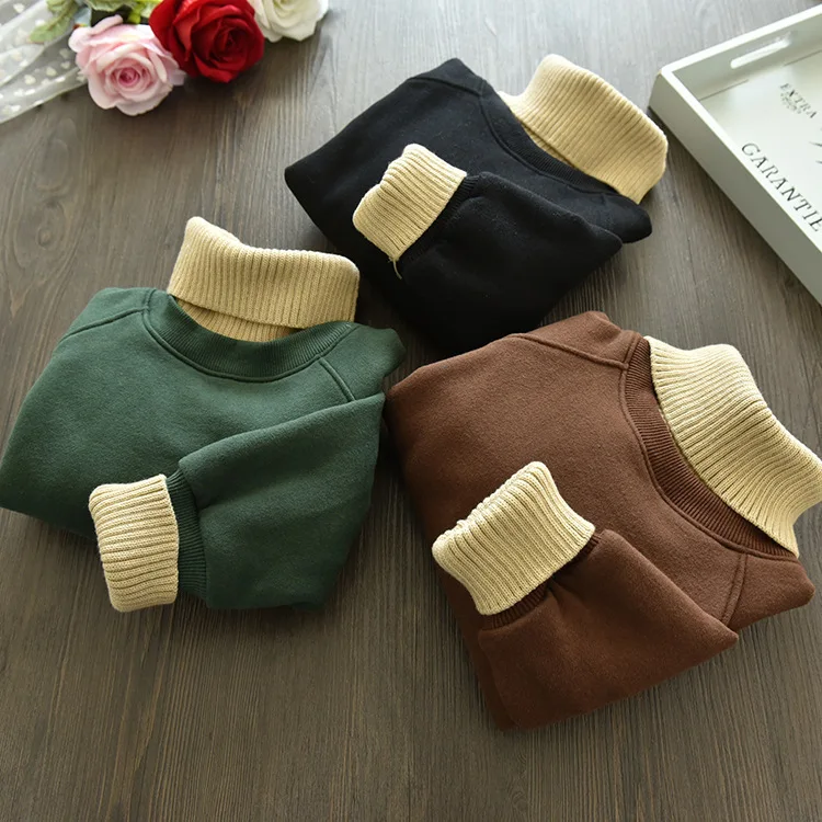 Kids Girl Pullover Sweatshirt 2023 Spring Paneled Knitted Turtleneck Hoodie Baby Padded Sweater 3-7 Years Warm Girls Clothes