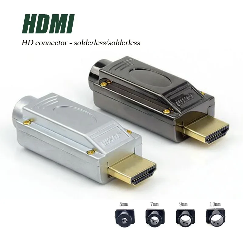 HDMI Solderless Male Connector HDMI Welding Free Circuit Board Adapter Wire Terminal 4K HD Line Repair with Metal/Plastic Cover