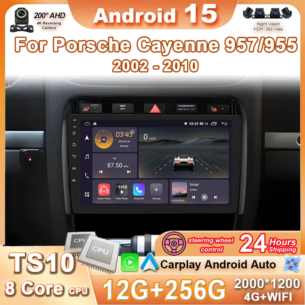 

Android 15 Car Multimedia Video Player WIFI For Porsche Cayenne 957/955 2002 - 2010 Car Radio Head Unit GPS Autoradio Carplay BT