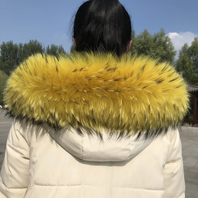 Natural Real Raccoon Fur Collar Winter Warm Women\'s Coat Hat Strips Fur Collar Girls Fashion Neck Warmer Fur Scarvrd Warps