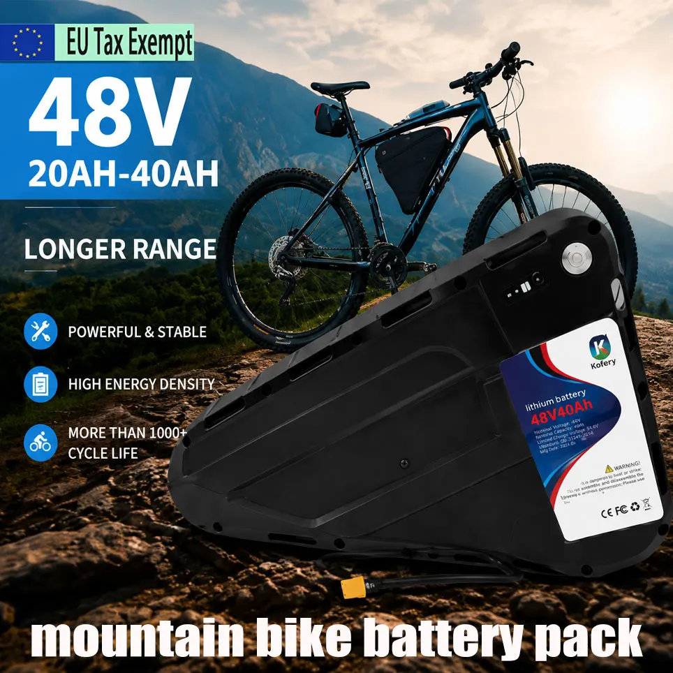 Batterie au lithium durable 48V 20-40AH pour vélo électrique, longue durée de vie, pour moteur de 500-3000W, source d'alimentation rechargeable pour vélo de montagne.