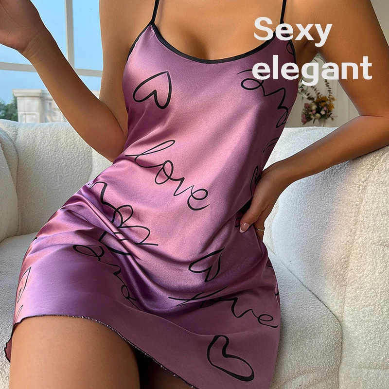 Women Sleeveless Sleepwear Mini Pajamas Spaghetti Sling Home Clothes Nighty Satin Soft Sexy Simple Female Nightwear