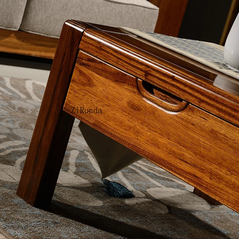 Mesa de centro de madeira maciça estilo chinês, mesa de centro retangular de madeira, mesa de chá para sala de estar