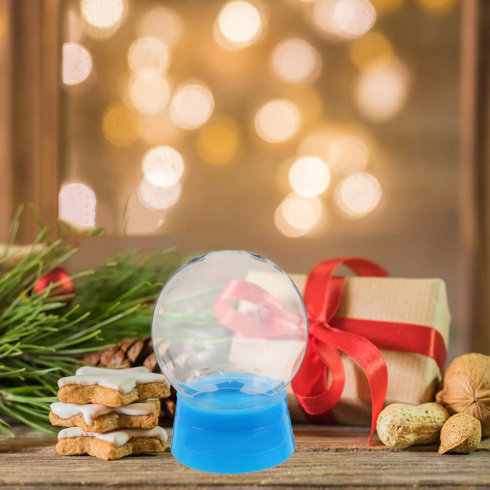 

6pcs Plastic Snow Diy Clear Christmas Water Globe 270Ml Blue Screw Off Cap Home Office Decor Fillable Craft Jar Wedding Favor