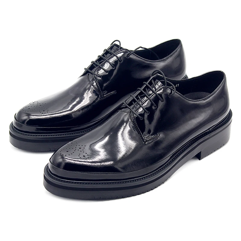 New Fashion Dress Black Thick Sole British Carved Derby Shoes Men Cowhide Gentleman Work Wedding Leather Shoes Male Oxfords
