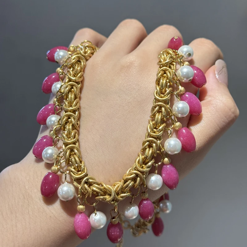 خمر الوردي قلادة المختنق كريستال قصر شرابة اكسسوارات الزفاف اللؤلؤ سحر الفاخرة مصمم مجوهرات سلسلة ذهبية اللون 2025