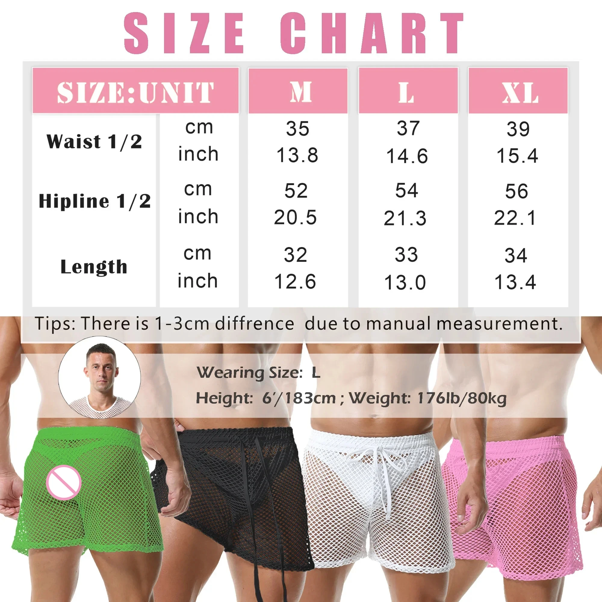Men's Drawstring Loose Mesh Breathable Shorts Sexy Hollow Out Fishnet Boxers Casual Quick Dry Sleep Bottoms Beach Surfing Trunks
