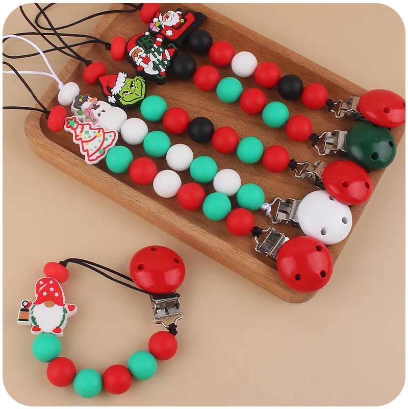 

Christmas Baby Gift Silicone Funny Teeth Rope Infant Pacifier Fasteners Dummy Clip Hanger Leash Adapter Holder Fasteners Strap